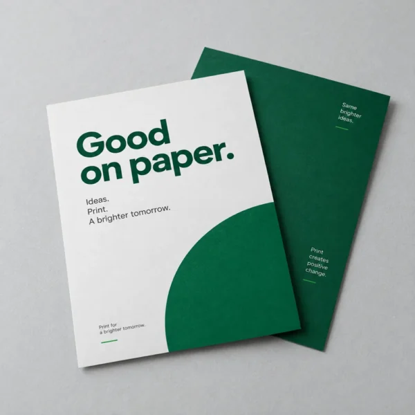 White and green printed promotional flyers