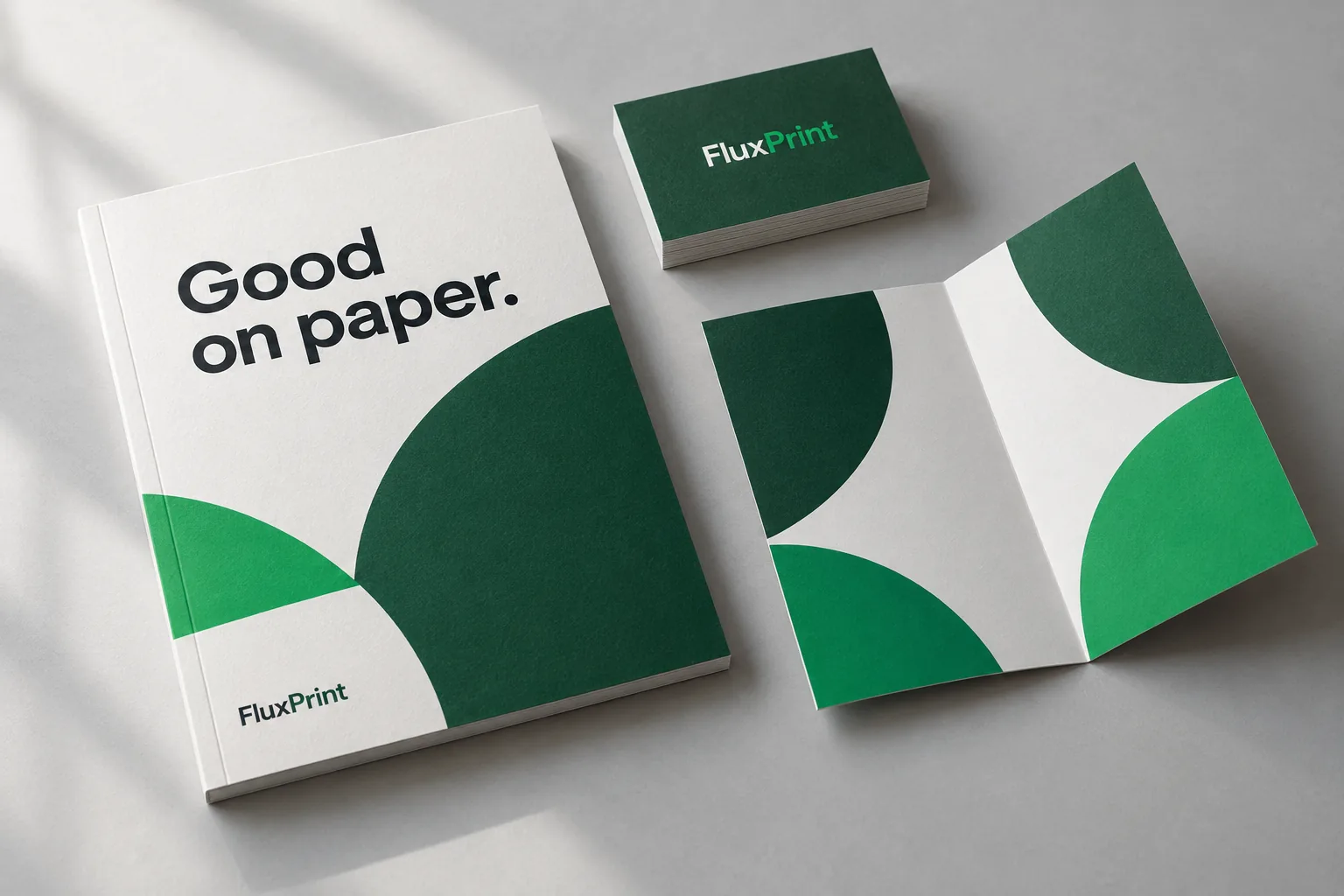FluxPrint booklet, folded leaflet and business cards