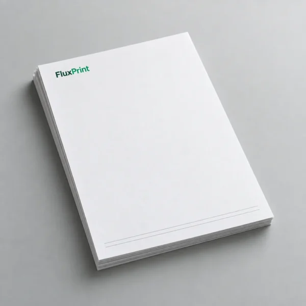 White letterhead sheets with a small FluxPrint wordmark