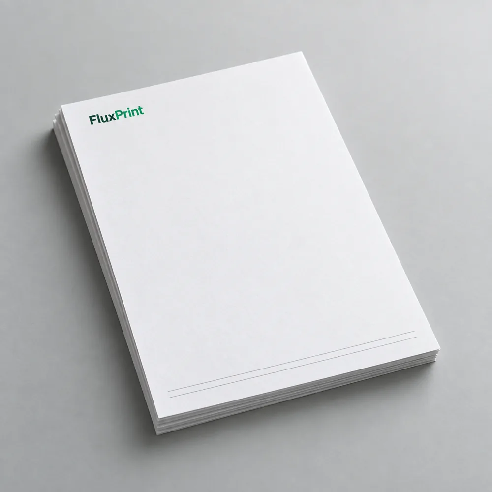 White letterhead sheets with a small FluxPrint wordmark